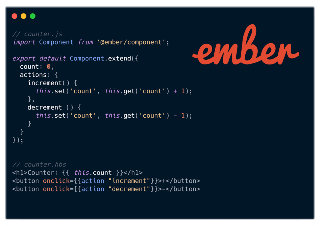 Counter component example in Ember.js framework