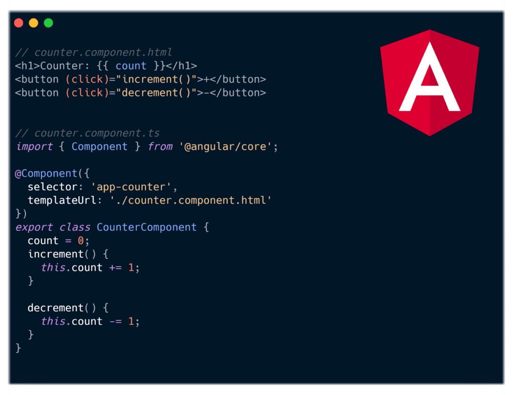 Counter component example in Angular framework
